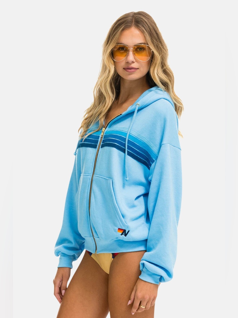 Aviator Nation 5 Stripe Relaxed Zip Hoodie